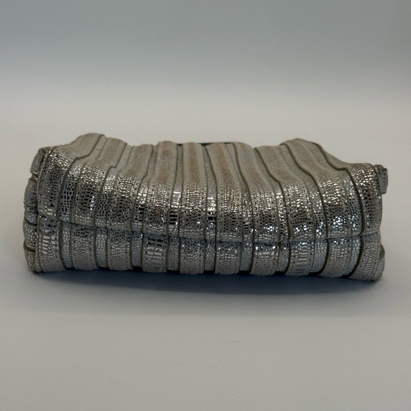 Annabel Ingall Platinum Lame' Leather Convertible Clutch Bag - Picture 15 of 17